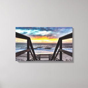 Impressão Em Tela Vista da Praia ao Pôr do Sol a partir de um Deck d