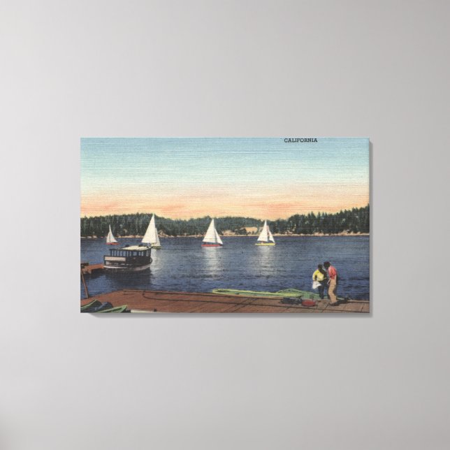 Impressão Em Tela Vista de Boca, Lago e Barcos à vela (Frente)