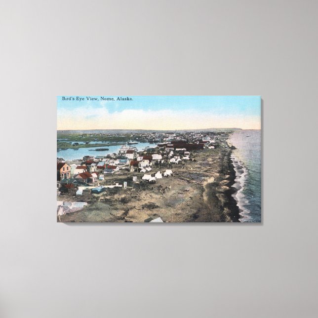 Impressão Em Tela Vista de Olho de Pássaro da CidadeNome, AK (Frente)