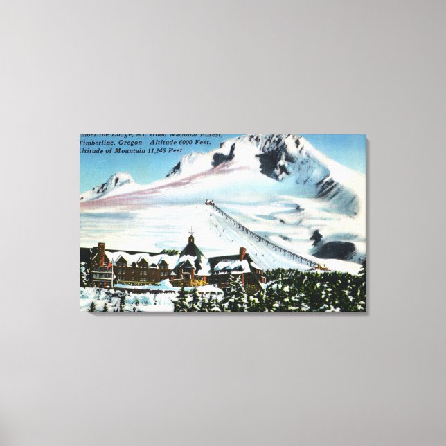 Impressão Em Tela Vista de Timberline Lodge, Mt Hood no inverno (Frente)