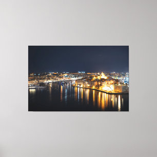 Impressão Em Tela Vista de três cidades em Malta à noite