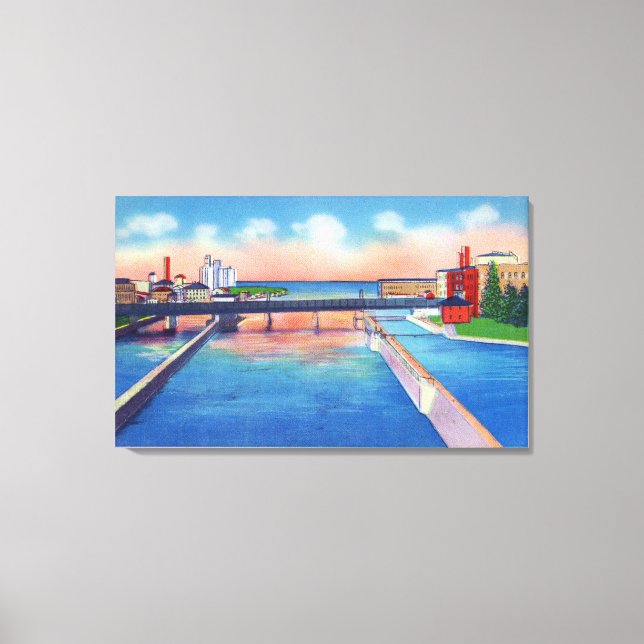 Impressão Em Tela Vista do rio Oswego de Canal Locks & Harbor (Frente)