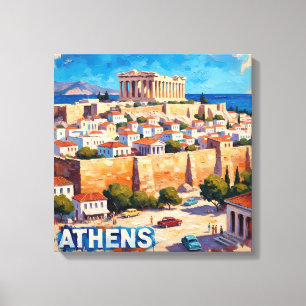 Impressão Em Tela Vista Ensolarada da Acrópole de Atenas em Tela Art