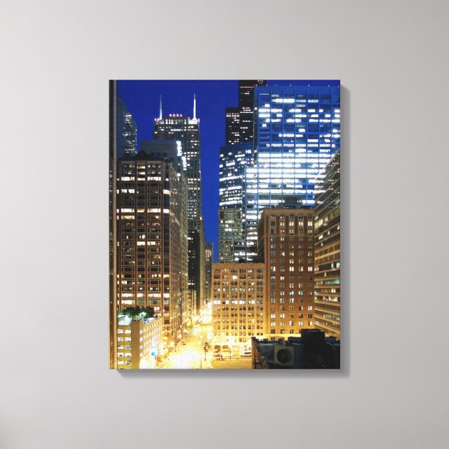 Impressão Em Tela Vista noturna da paisagem urbana de Chicago (Frente)