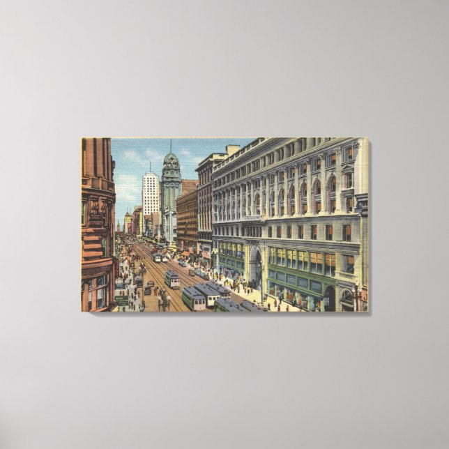 Impressão Em Tela Vista Oriental das Ruas de Mercado de Powell (Frente)