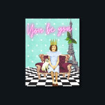 Impressão Em Tela Você Está Empoderando Pop de Arte Menina<br><div class="desc">A vinheta divertida e divertida tem empoderado a mensagem para todos tentando viver sua verdade. Coluna de vintage e recortes de fotos de gatos,  texto de neon "Você é você" e uma cena de fundo de xadrez e Torre Eiffel.</div>