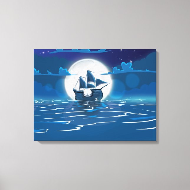 Impressão Em Tela Voo de navio Wooden Sail em lua (Frente)