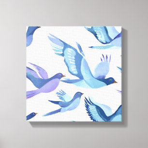 Impressão Em Tela Voo do Pássaro Azul   Pintura Moderna em Aquarela