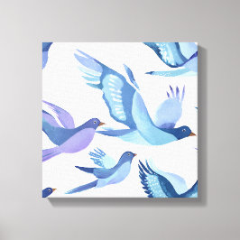 Impressão Em Tela Voo do Pássaro Azul | Pintura Moderna em Aquarela
