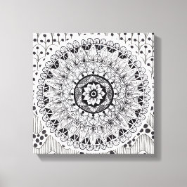 Impressão Em Tela Wall Art Black and White Medallion Doodle