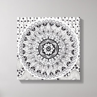 Impressão Em Tela Wall Art Black and White Medallion Doodle