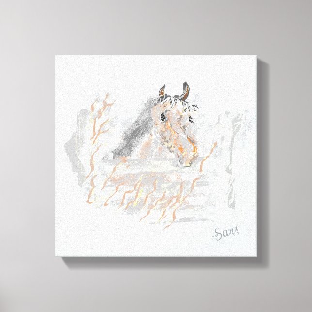 Impressão Em Tela Wall Art: Cavalo Grazing dentro dos Campos (Frente)