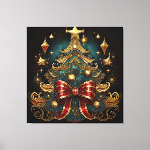 Impressão Em Tela Wall Art Com Árvore De Natal E Grande Arco Vermelh