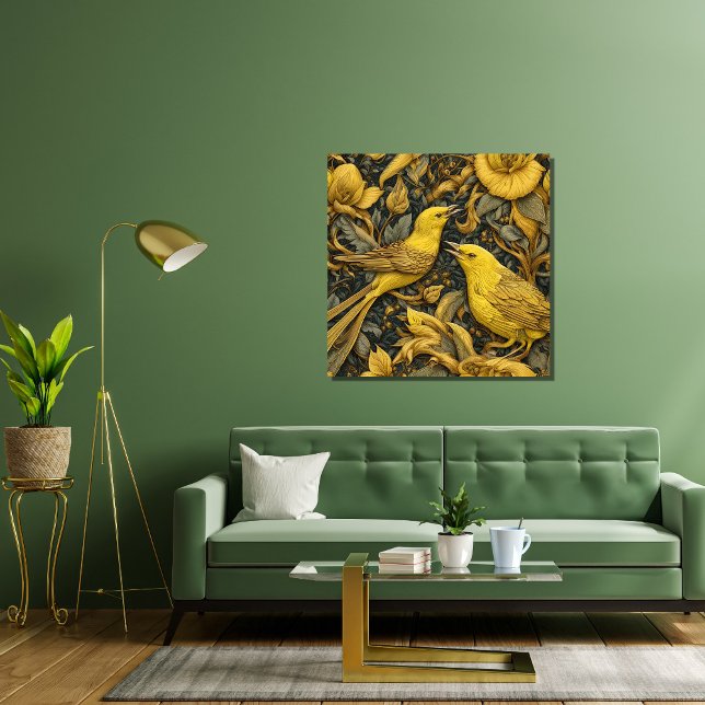 Impressão Em Tela Warblers Amarelos (Yellow Warblers Canvas Print - in a green living room.)