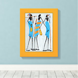 Impressão Em Tela Watercolor, African Art, Maasai Warriors