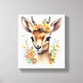Impressão Em Tela Watercolor Baby Gazelle com Flores