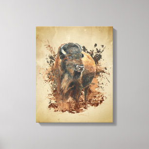 Impressão Em Tela Watercolor Bison Buffalo Animal Willife Nature