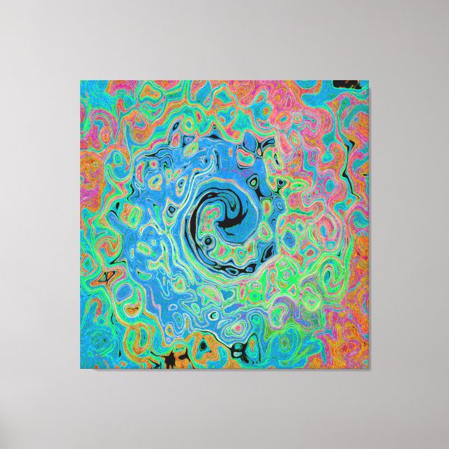 Impressão Em Tela Watercolor Blue Groovy Abstract Retro Liquid Swirl (Frente)