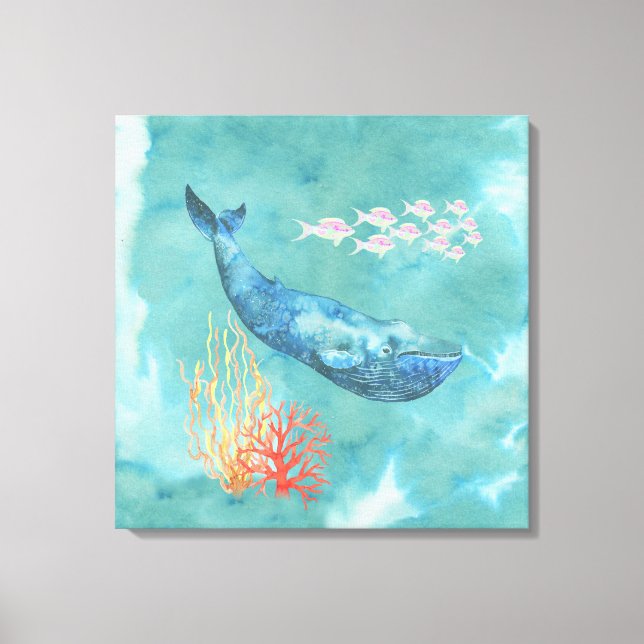 Impressão Em Tela Watercolor Blue Whale ID368 (Frente)