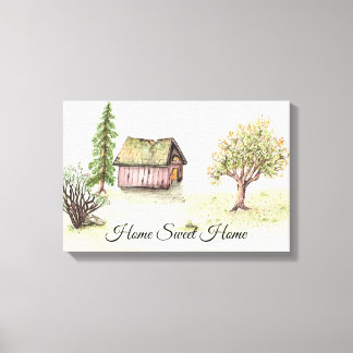 Impressão Em Tela Watercolor Country Barn "Home Sweet Home"