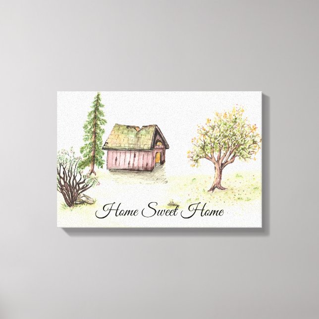 Impressão Em Tela Watercolor Country Barn "Home Sweet Home"   (Frente)