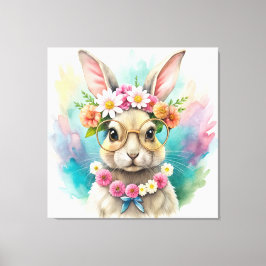 Impressão Em Tela Watercolor Cute Rabbit 