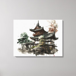 Impressão Em Tela Watercolor painting style of a japanese temple