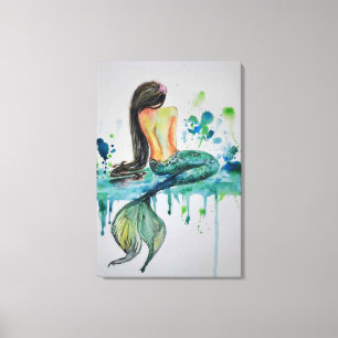 Impressão Em Tela Watercolor - Sereia