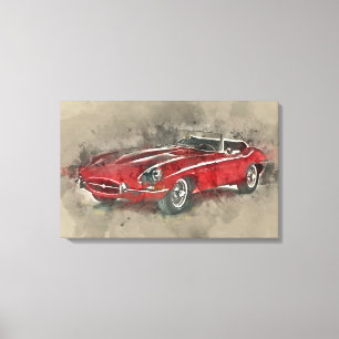 Impressão Em Tela Watercolor Vintage Race Carro Wall Telas