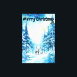 Impressão Em Tela Watercolor Winter Scenery North Pole Christmas<br><div class="desc">Elegante Aquarela Planície de inverno design de Natal do Polo Norte com lindíssimas cores azuis,  roxas e verdes e paisagem e veados de inverno</div>