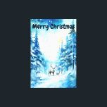 Impressão Em Tela Watercolor Winter Scenery North Pole Christmas<br><div class="desc">Elegante Aquarela Planície de inverno design de Natal do Polo Norte com lindíssimas cores azuis,  roxas e verdes e paisagem e veados de inverno</div>