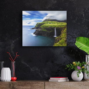 Impressão Em Tela Waterfalls   Faroe Islands, Denmark