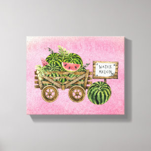 Impressão Em Tela Watermelon Harvest Farmhouse Watercolor Wood Cart