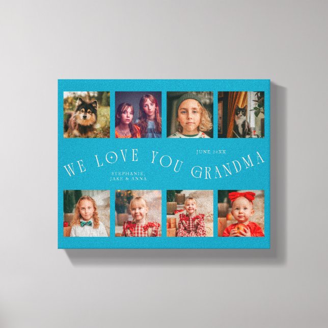 Impressão Em Tela We Love You Grandma | 8 Photo Grid Aqua Peach (Frente)