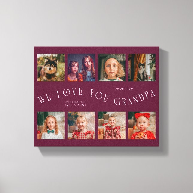 Impressão Em Tela We Love You Grandpa | 8 Photo Grid Cranberry (Frente)