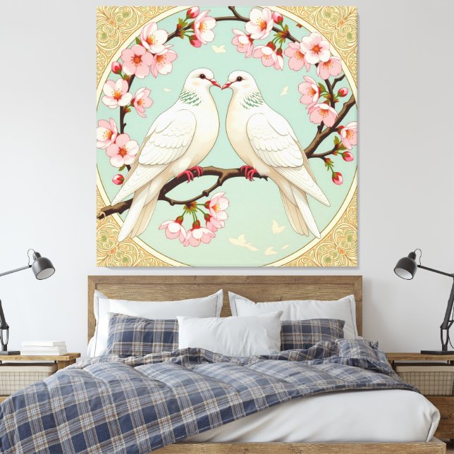 Impressão Em Tela Weiße Tauben der Liebe (Insitu(Quarto))