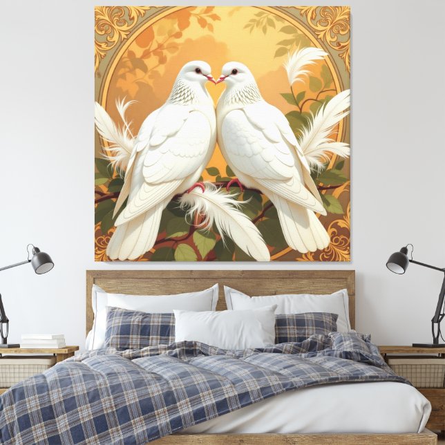Impressão Em Tela Weiße Tauben der Liebe (Insitu(Quarto))