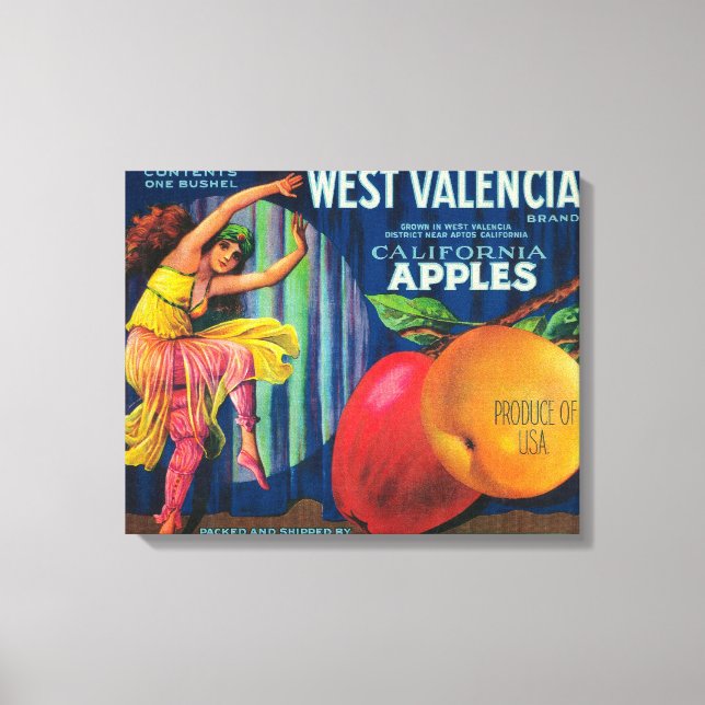 Impressão Em Tela West Valencia Apple Crate LabelWatsonville, CA (Frente)