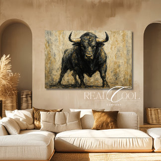 Impressão Em Tela Western Bull Wall Art Black Neutral Tones