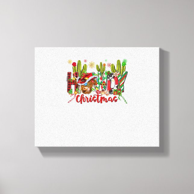 Impressão Em Tela Western Howe, Vaca De Natal E Cactus (Frente)