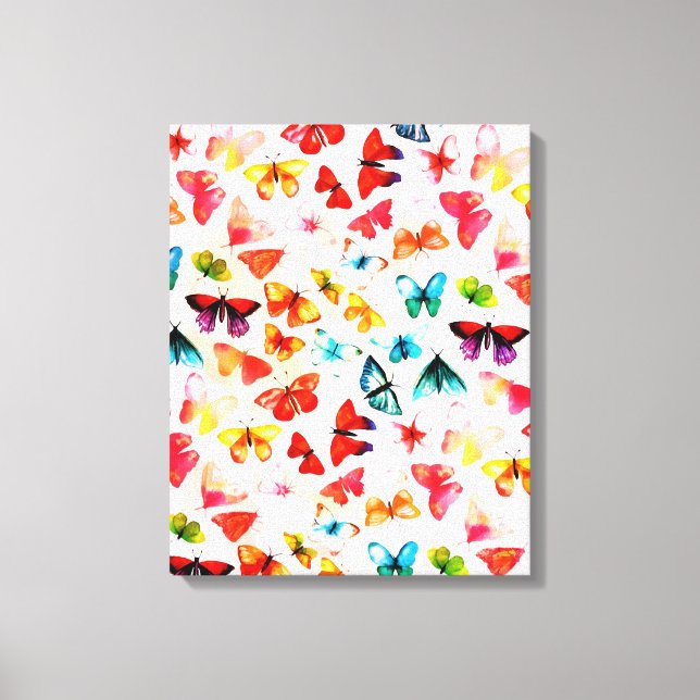 Impressão Em Tela Whimi Rainbow Forest Butterfly Aquarela (Frente)