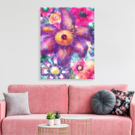 Impressão Em Tela Whimsical Floral Abstract Art Teal Purple Pink