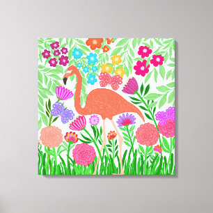 Impressão Em Tela Whimsical Floral Coral Flamingo Art