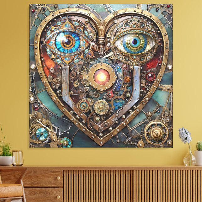 Impressão Em Tela Whimsical Steampunk Heart I See You I Love You (Insitu(Sala de estar))