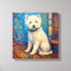 Impressão Em Tela White Dog Van Gogh