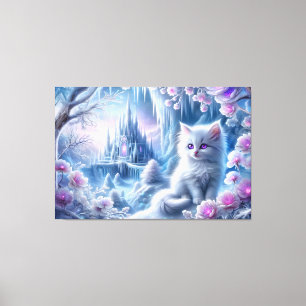 Impressão Em Tela White Kitten em Fantasy Ice Kingdom