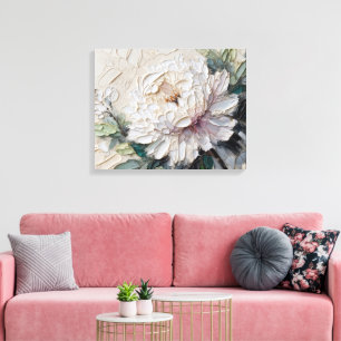 Impressão Em Tela White Peony Impasto Art