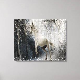Impressão Em Tela White Winter Horse In Mountain Forest