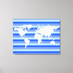 Impressão Em Tela White World map em listrado azul