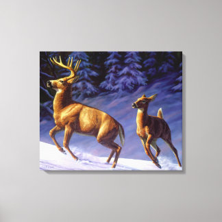 Impressão Em Tela Whitetail Deer Buck & Doe na Neve de inverno